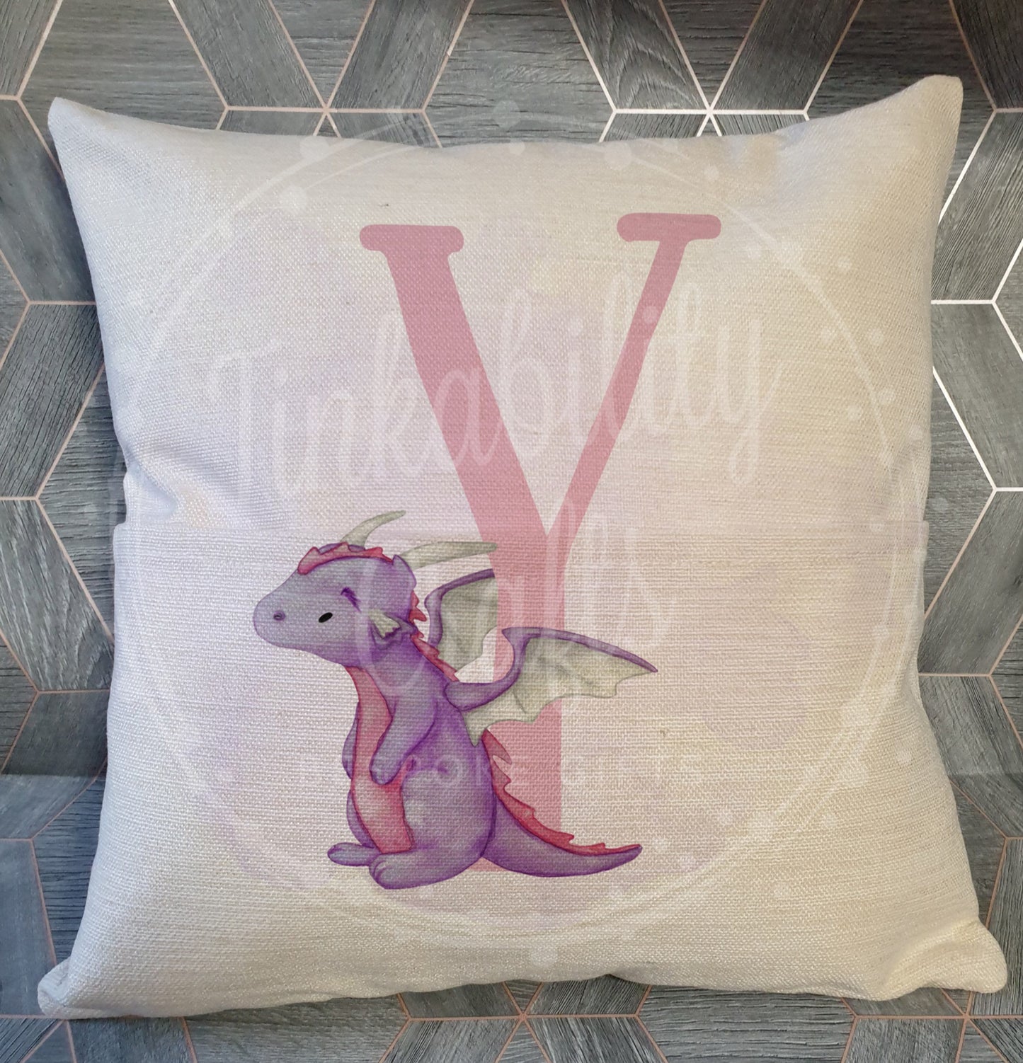 Purple Dragon alphabet cushion U-Z - Personalised Gift - Gifts for Birthday's - Gifts for Girl's - Personalised Cushion