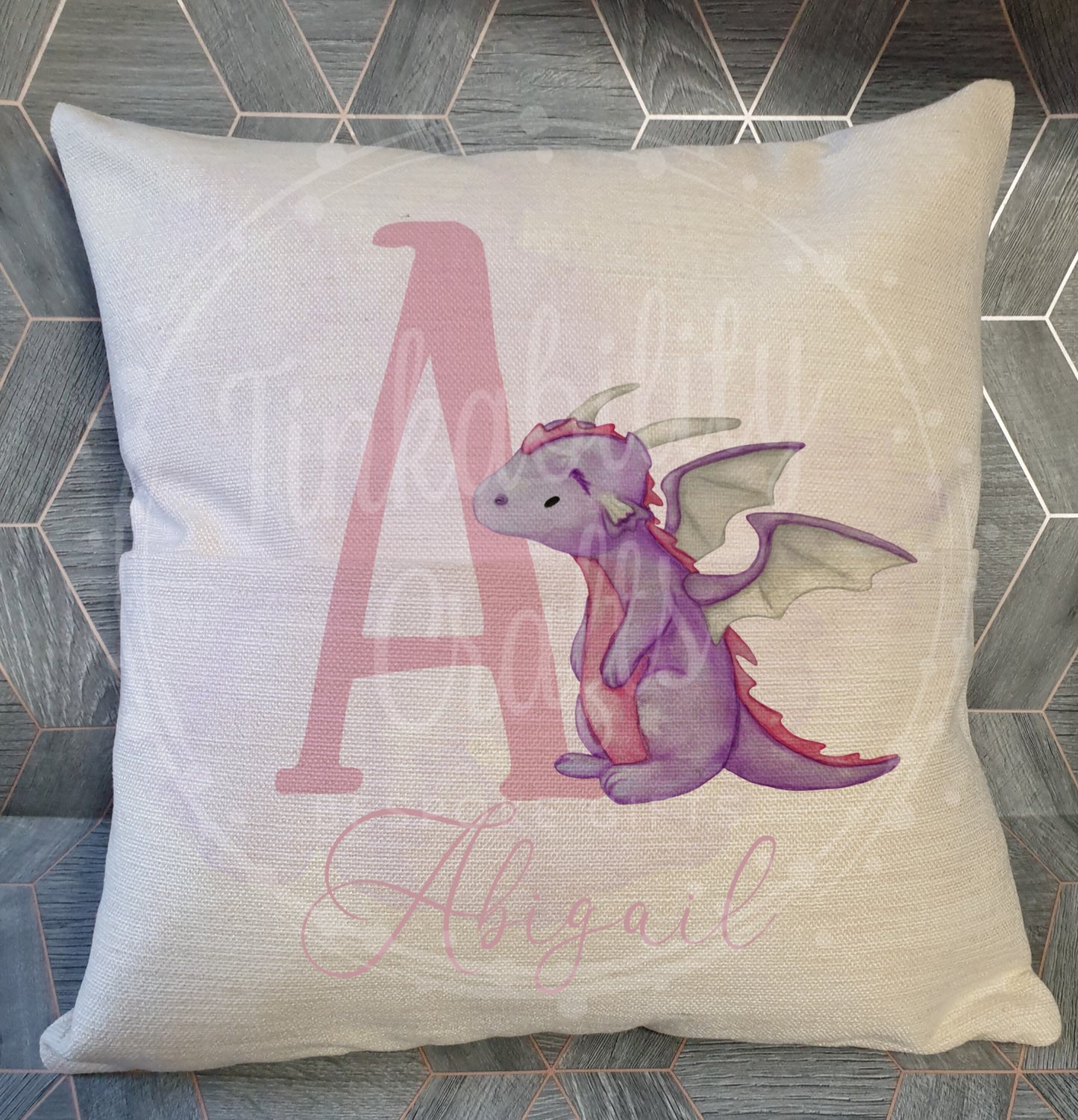 Purple/Pink Dragon alphabet cushion A-J - Personalised Gift - Gifts for Birthday's - Gifts for Girl's - Personalised Cushion