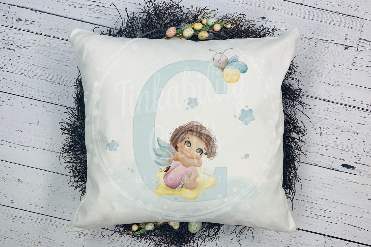 Personalized Blue fairy alphabet cushion A-J - Personalized Gift - Gifts for Birthday's - Gifts for Girl's - Personalized Cushion