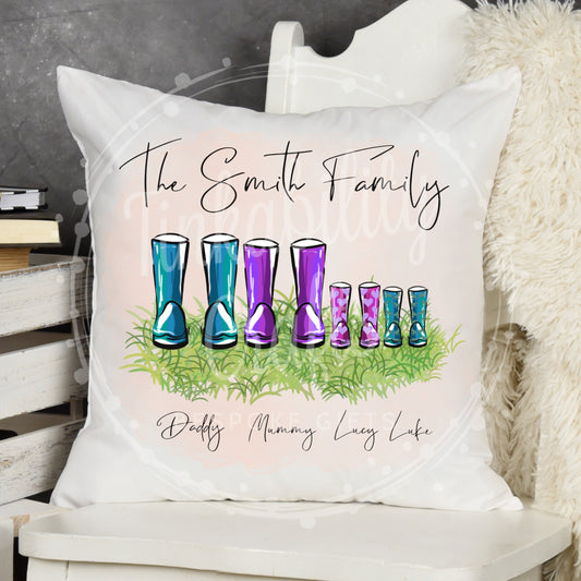 Family Wellies Personalized Cushion