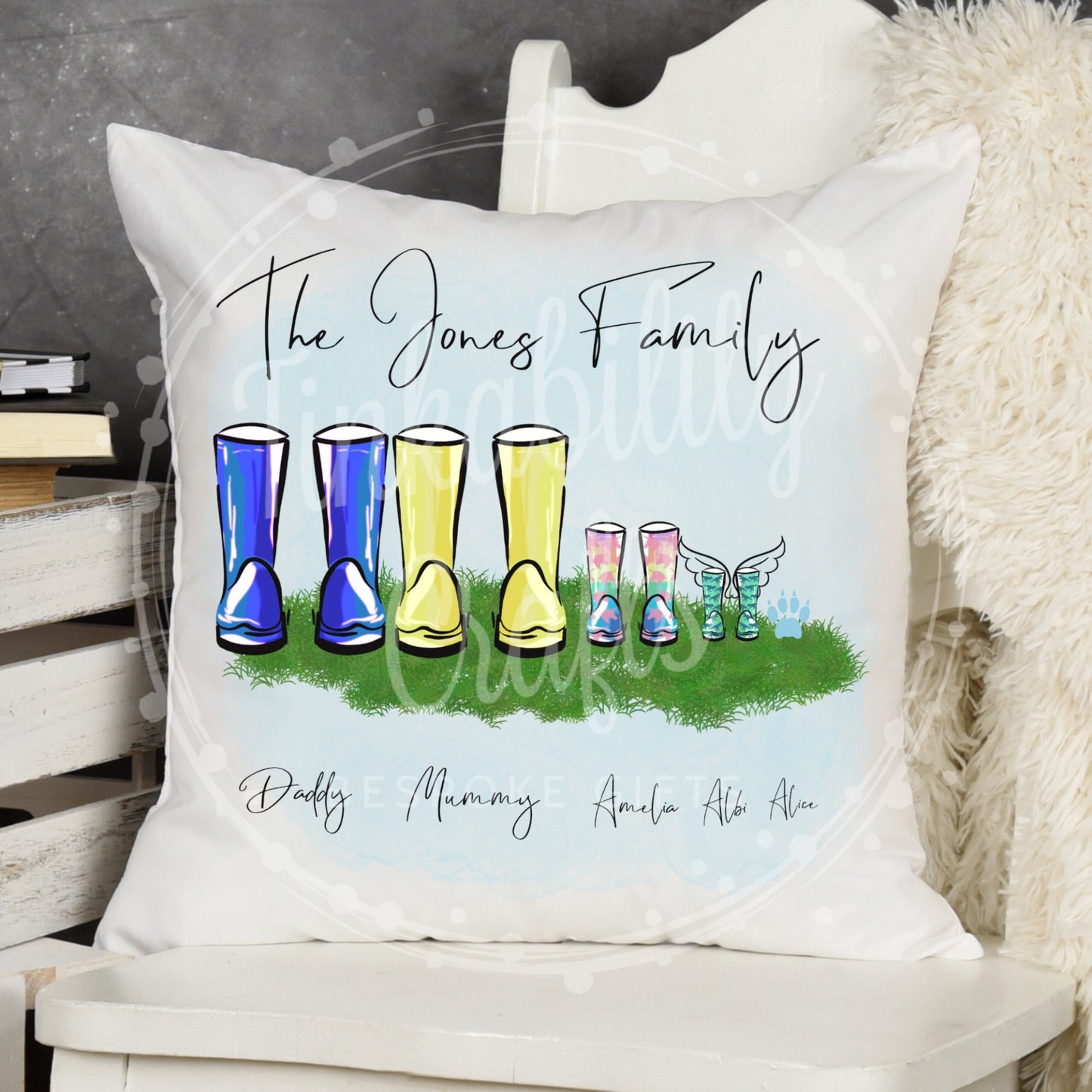 Family Wellies Personalized Cushion