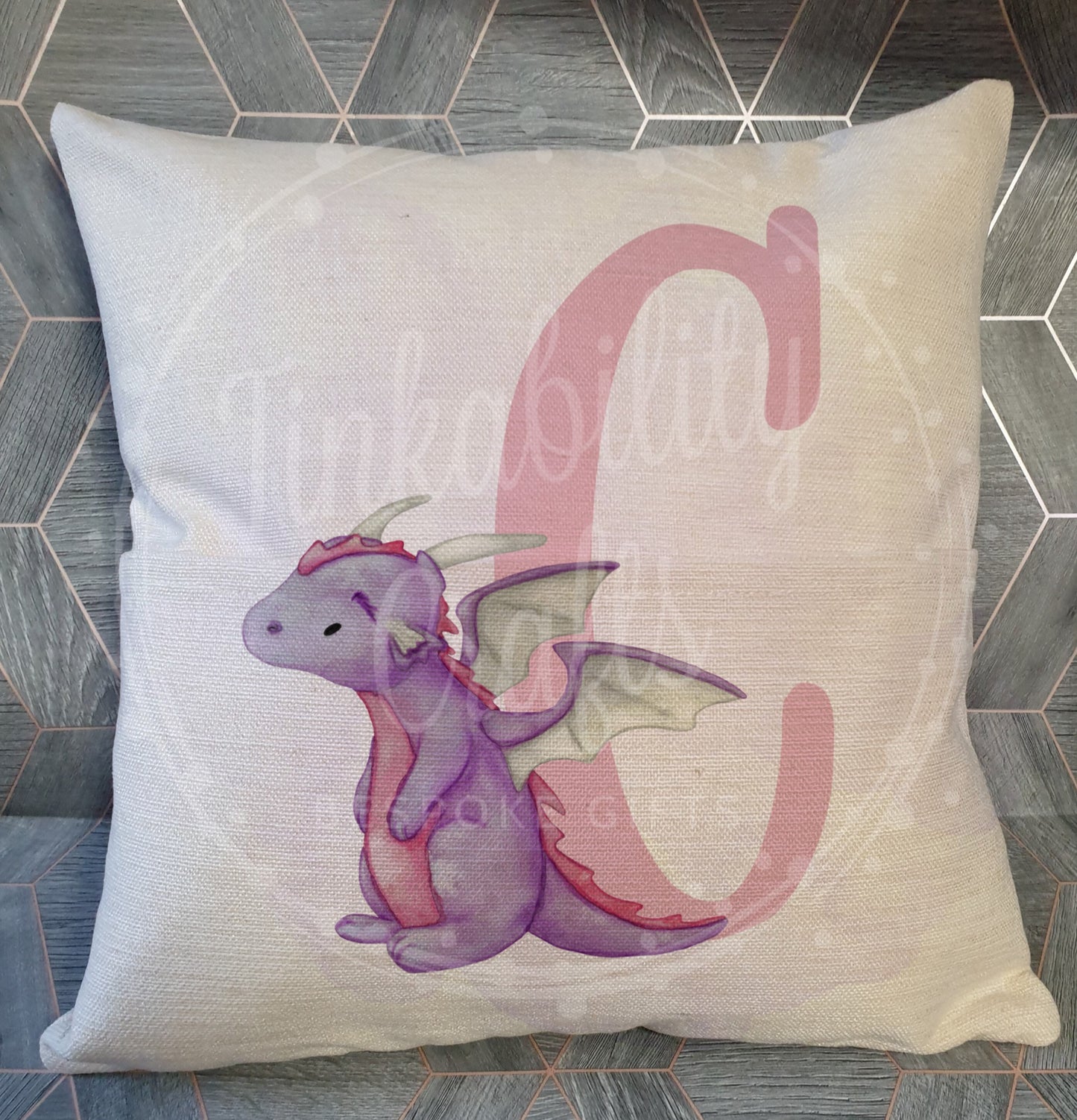 Purple/Pink Dragon alphabet cushion A-J - Personalised Gift - Gifts for Birthday's - Gifts for Girl's - Personalised Cushion