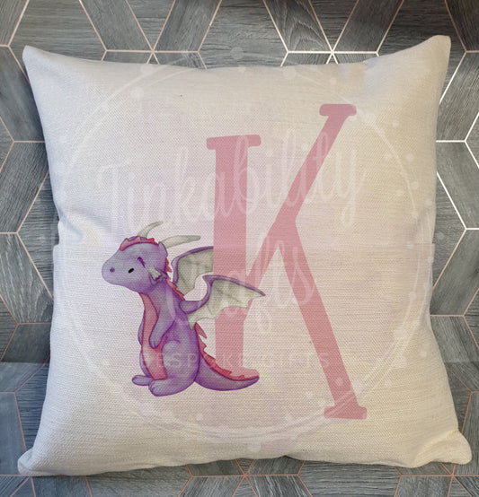 Purple/Pink Dragon alphabet cushion K-T - Personalised Gift - Gifts for Birthday's - Gifts for Girl's - Personalised Cushion