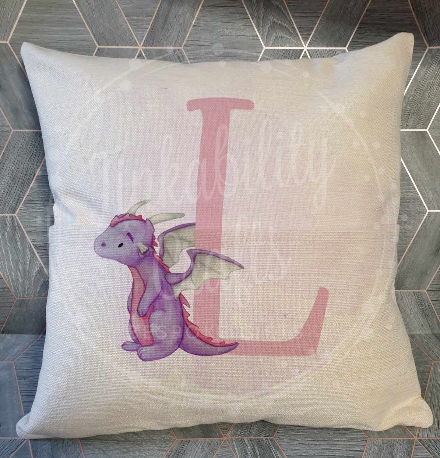 Purple/Pink Dragon alphabet cushion K-T - Personalised Gift - Gifts for Birthday's - Gifts for Girl's - Personalised Cushion