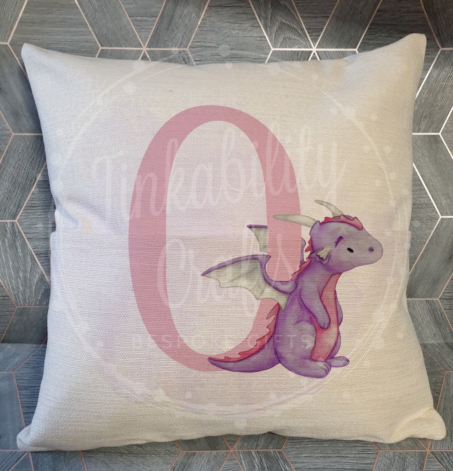 Purple/Pink Dragon alphabet cushion K-T - Personalised Gift - Gifts for Birthday's - Gifts for Girl's - Personalised Cushion