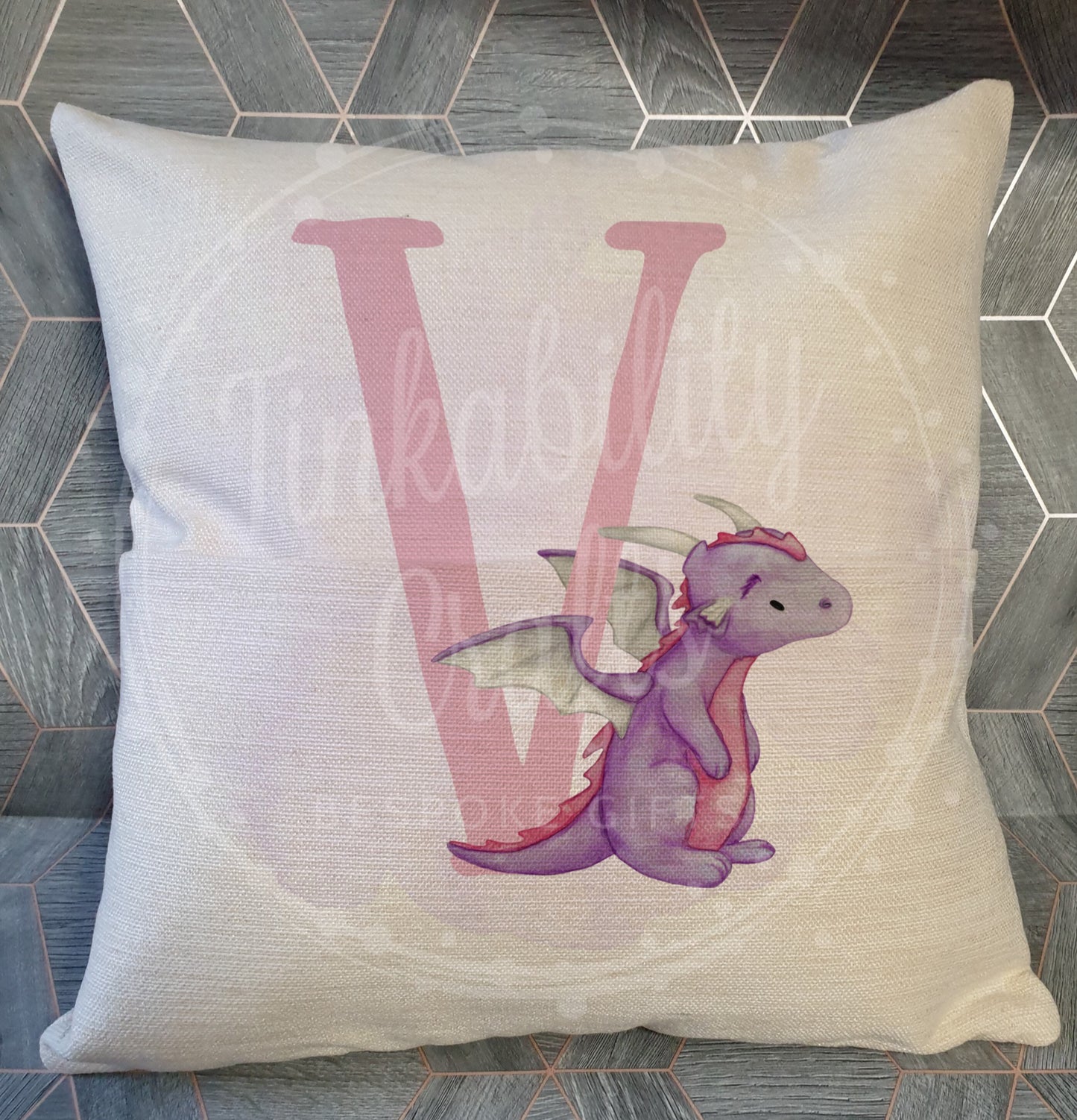 Purple Dragon alphabet cushion U-Z - Personalised Gift - Gifts for Birthday's - Gifts for Girl's - Personalised Cushion