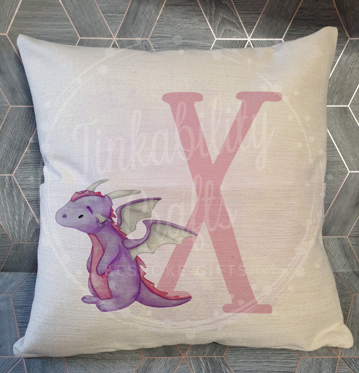 Purple Dragon alphabet cushion U-Z - Personalised Gift - Gifts for Birthday's - Gifts for Girl's - Personalised Cushion