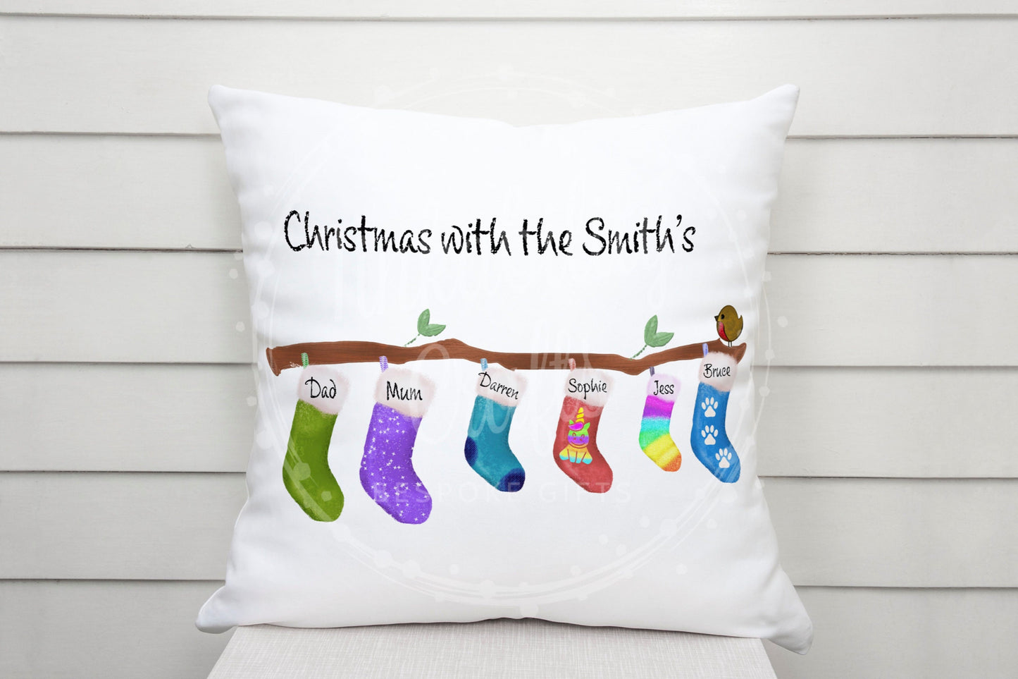 Christmas family stockings cushion