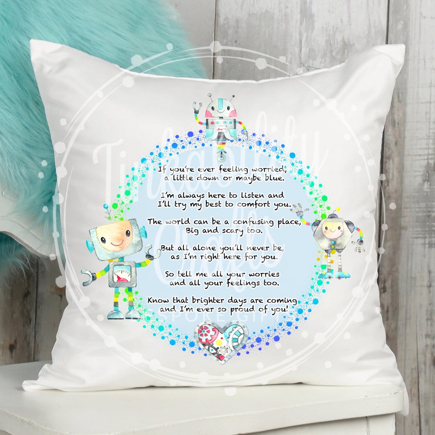 Robot Worry Cushion - Personalised Gift - Gifts for Birthday's - Gifts for Boy's - Personalised Boy's Cushion