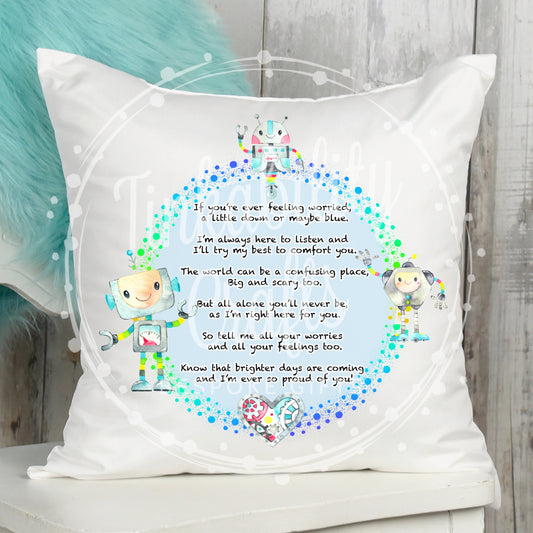 Robot Worry Cushion - Personalised Gift - Gifts for Birthday's - Gifts for Boy's - Personalised Boy's Cushion