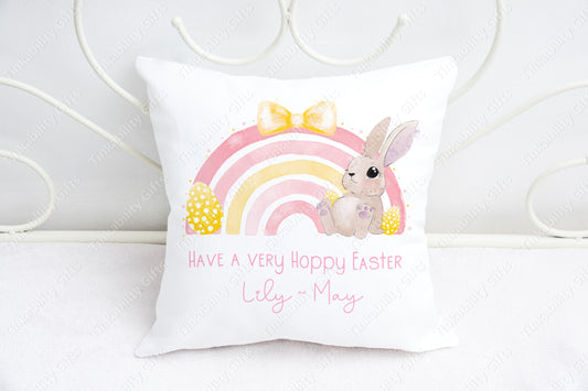 Easter Bunny rainbow personalised plush cushion