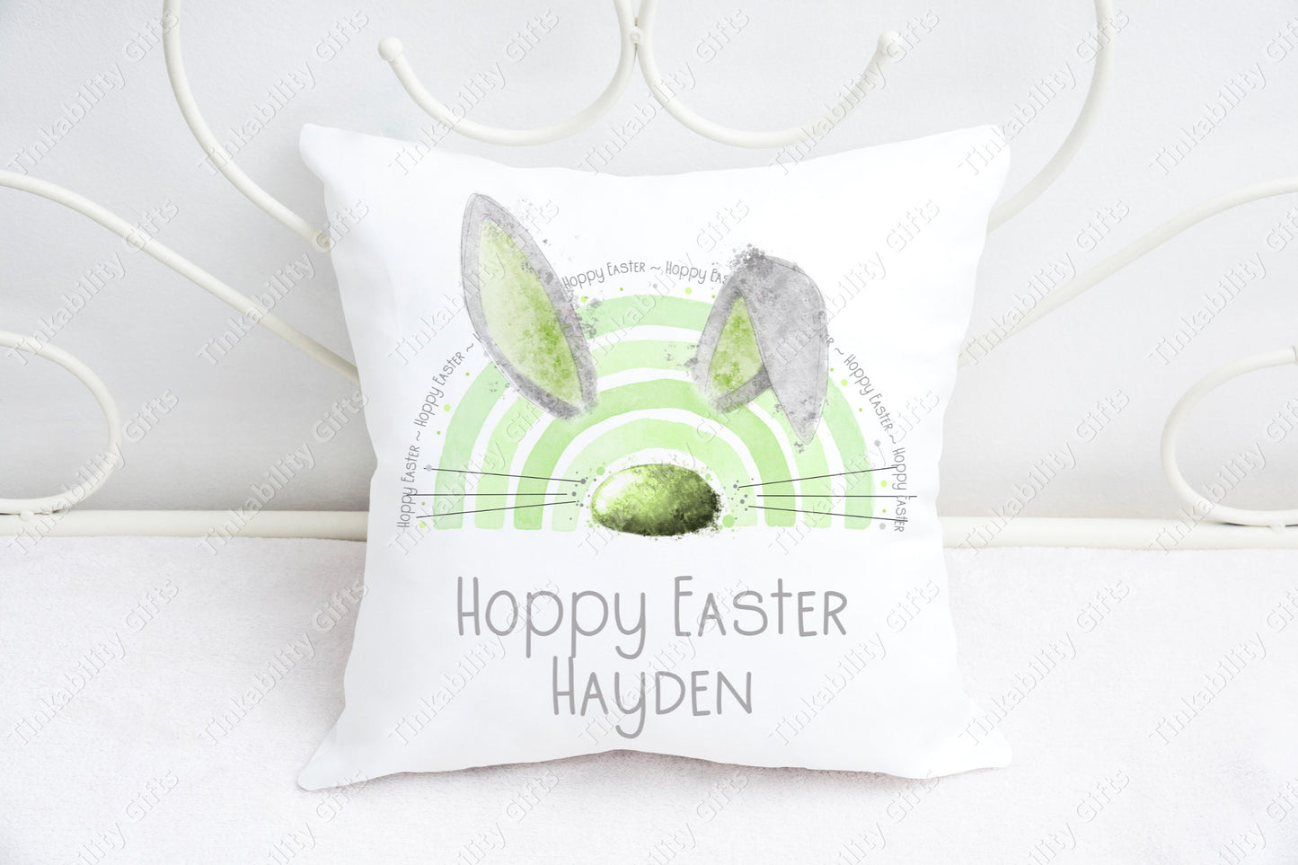 Green Bunny bow Personalised plush cushion