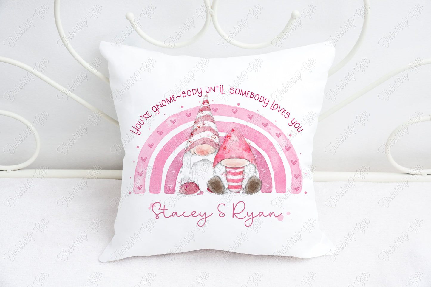 Valentines Pink Gnomes Rainbow cushion - Personalised Cushion - Personalised Gift - Gifts for Her - Gifts for Valentine's