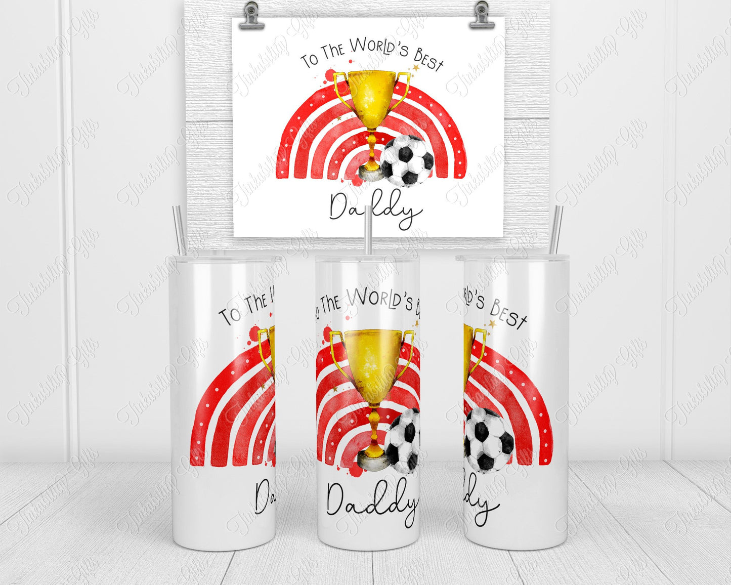 Red grey football rainbow 20oz tumbler - Personalised Dad Tumbler- Fathers Day Gifts - Gifts For Dad's - Gifts For Grandads