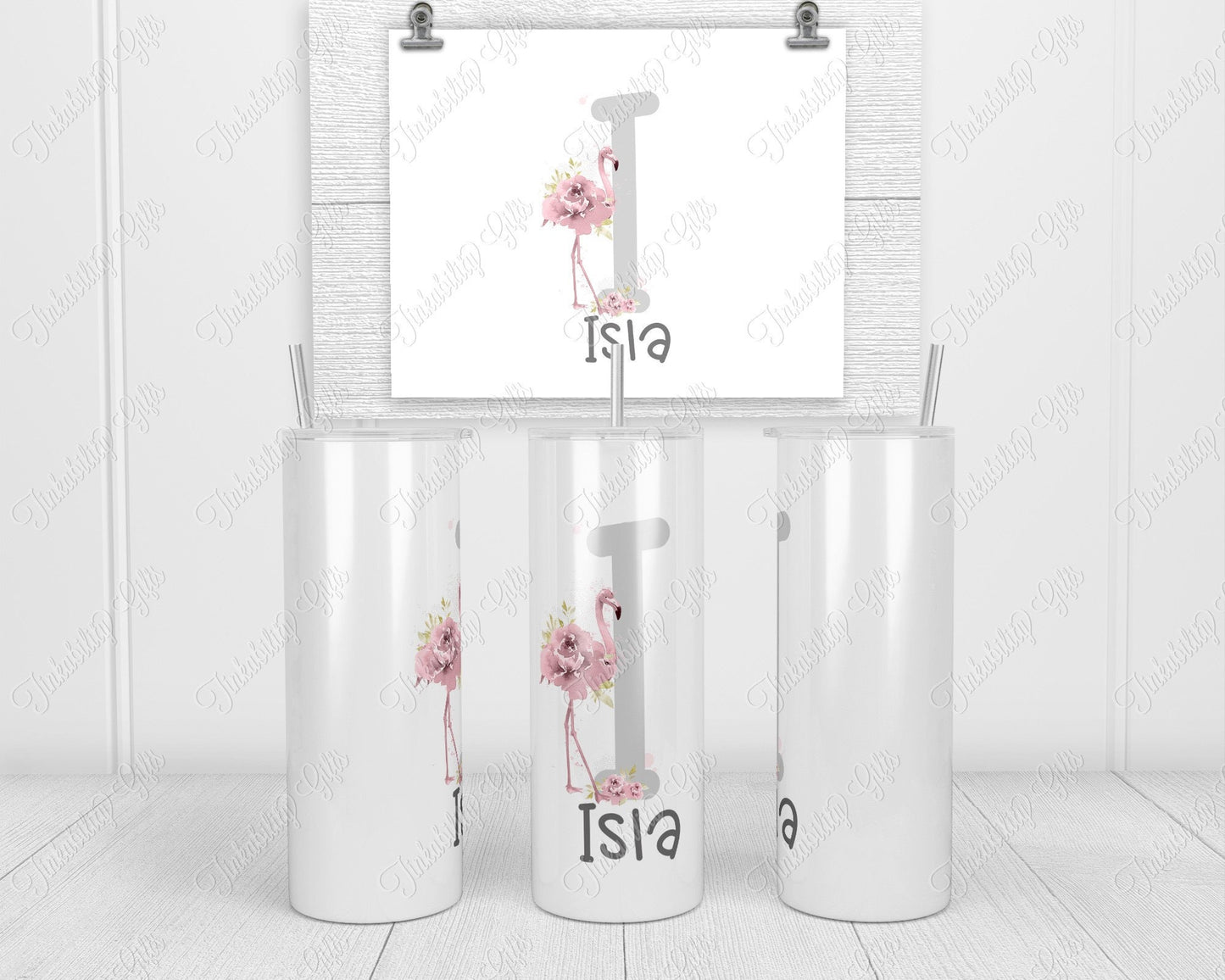 Flamingo alphabet A-Z 20oz skinny tumbler