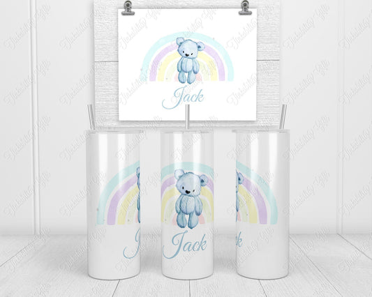 Rainbow bear skinny tumbler - Personalized Tumbler - Birthday Gift - Gifts For Girls - Gifts For Boys