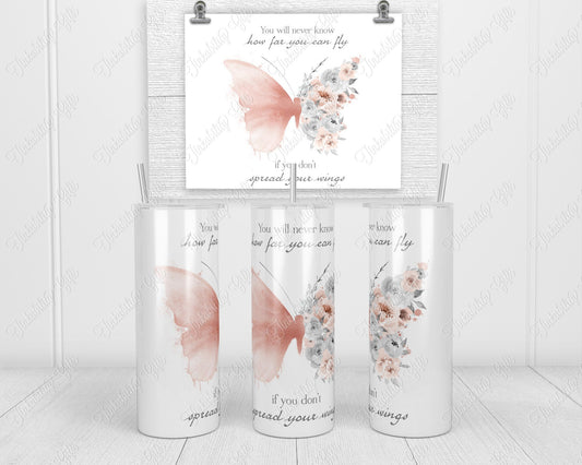 Rose gold butterfly Skinny Tumbler - Personalized Tumbler - Gifts for Her - Gifts for BIrthdays