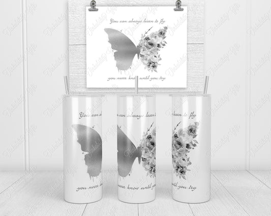 Silver butterfly Skinny Tumbler - Personalised Tumbler - Gifts for Her - Gifts for Birthdays