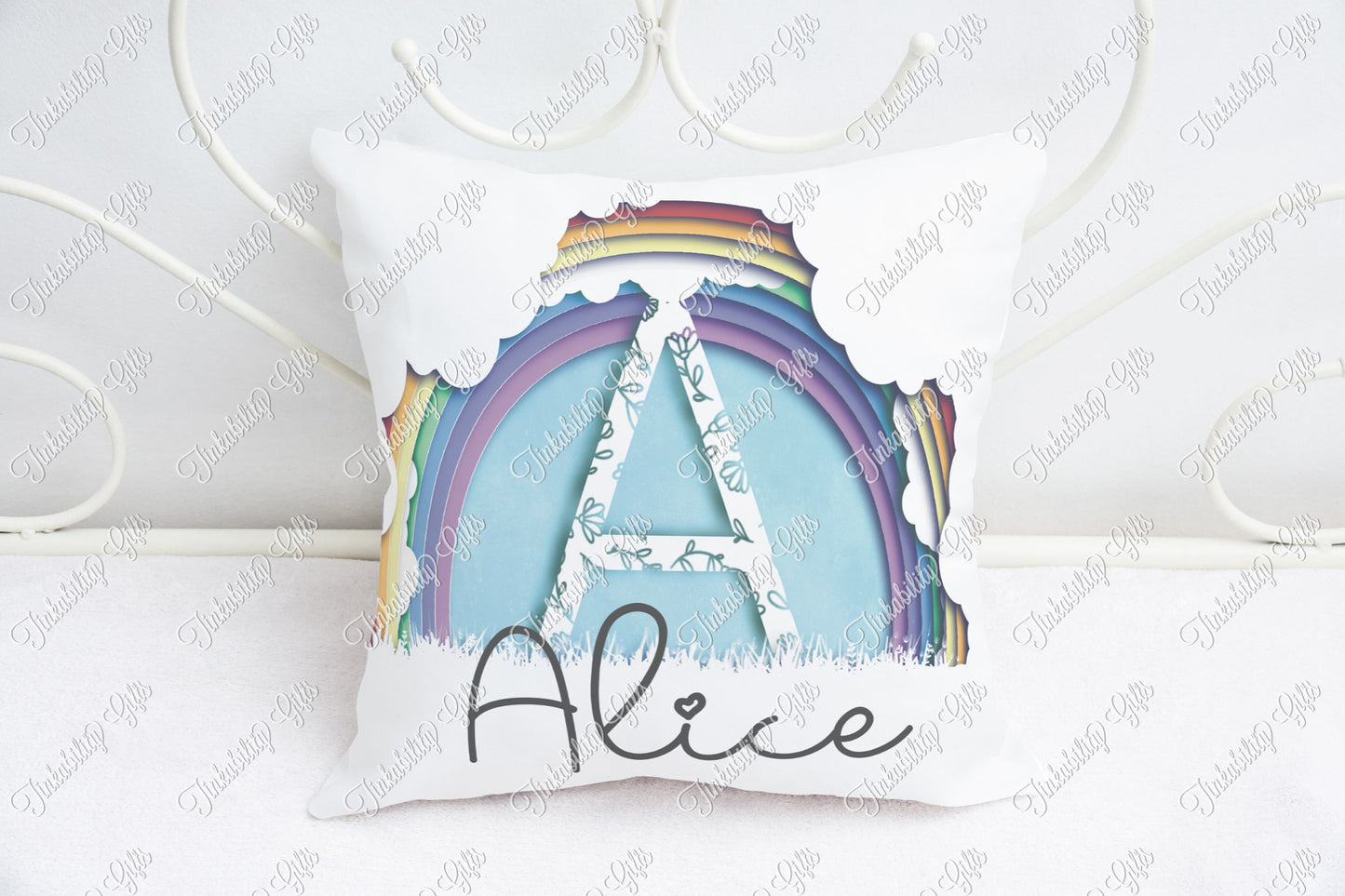 Personalised Rainbow alphabet cushion A-J - Birthday Gift - Gifts for a Nursery - Gifts for Birthday's - Gifts for Kids