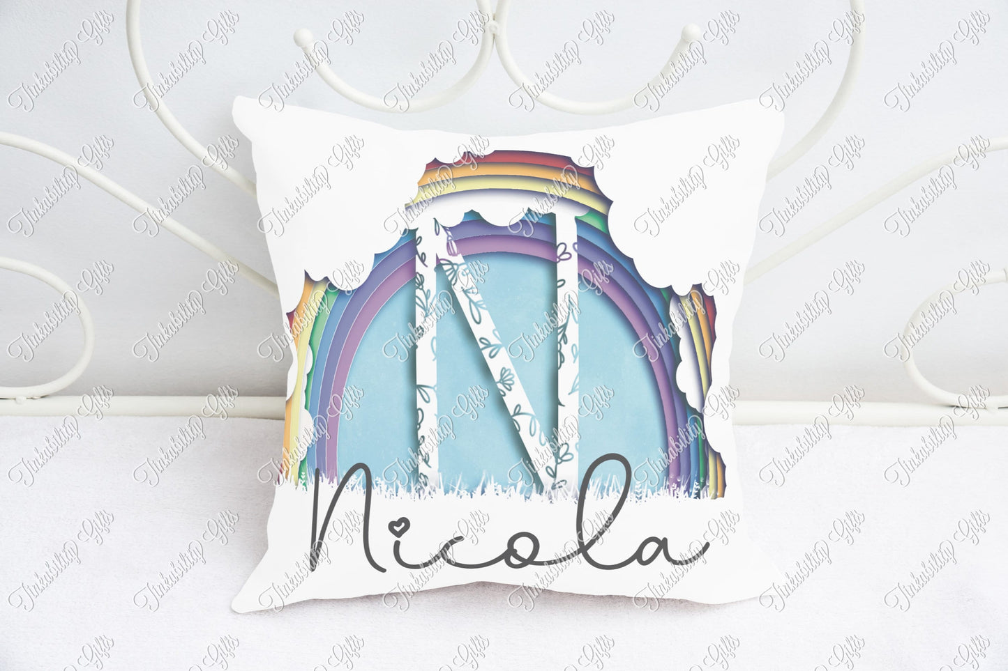 Personalised Rainbow alphabet cushion K - T - Birthday Gift - Gifts for a Nursery - Gifts for Birthday's - Gifts for Kids's