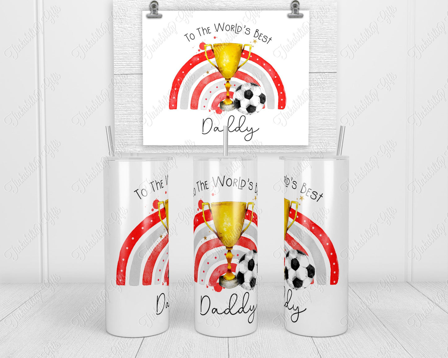 Red grey football rainbow 20oz tumbler - Personalised Dad Tumbler- Fathers Day Gifts - Gifts For Dad's - Gifts For Grandads