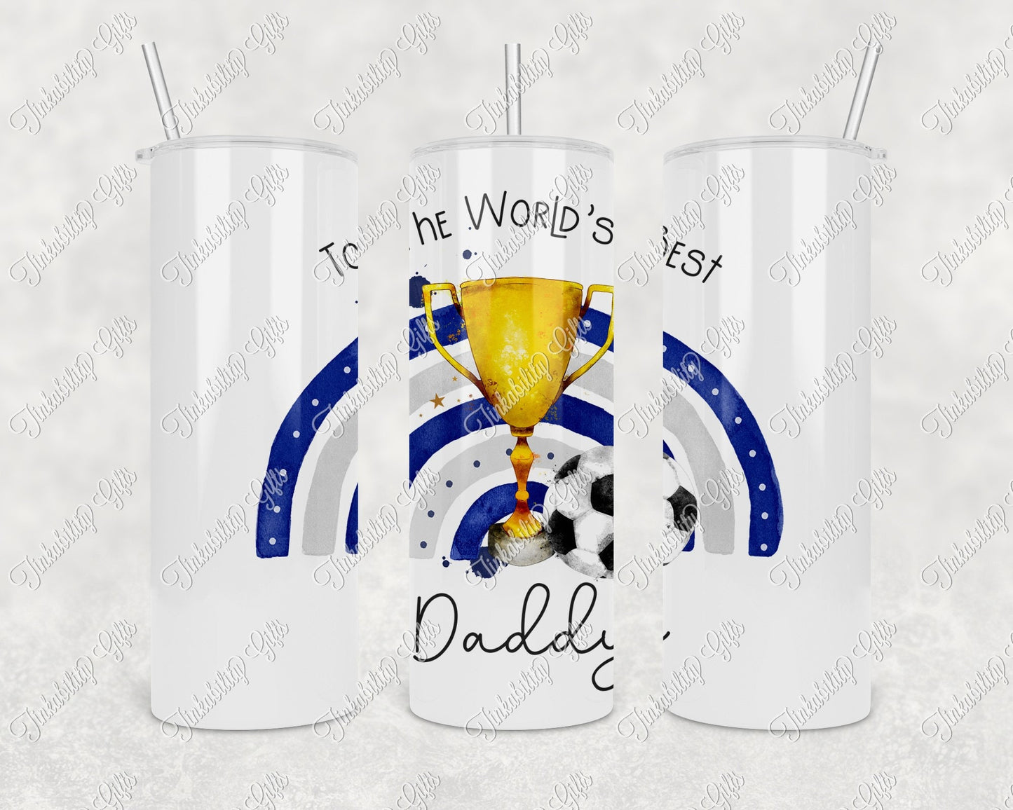 Blue Grey football 20oz tumbler with straw