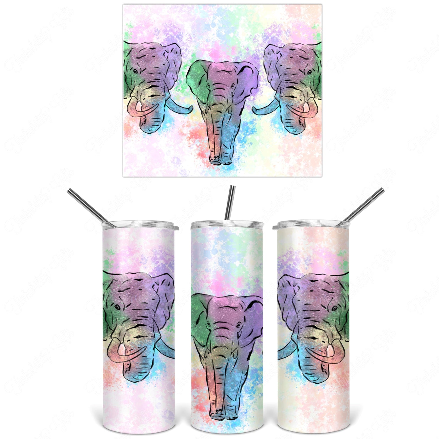 Personalised Rainbow Elephant Insulated Tumbler, Personalised Gift, Gifts for Kids, Gifts for Birthdays, Gifts for Christmas