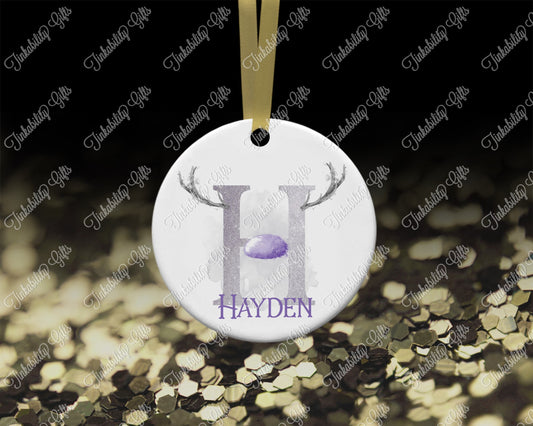 Personalised Grey/Lilac Antler Alphabet Christmas Tree Ornament-Personalised Bauble-Personalised Gift-Gifts for Christmas-Stocking Fillers