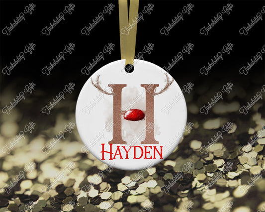 Bronze/Red Antler Alphabet Christmas Tree Ornament