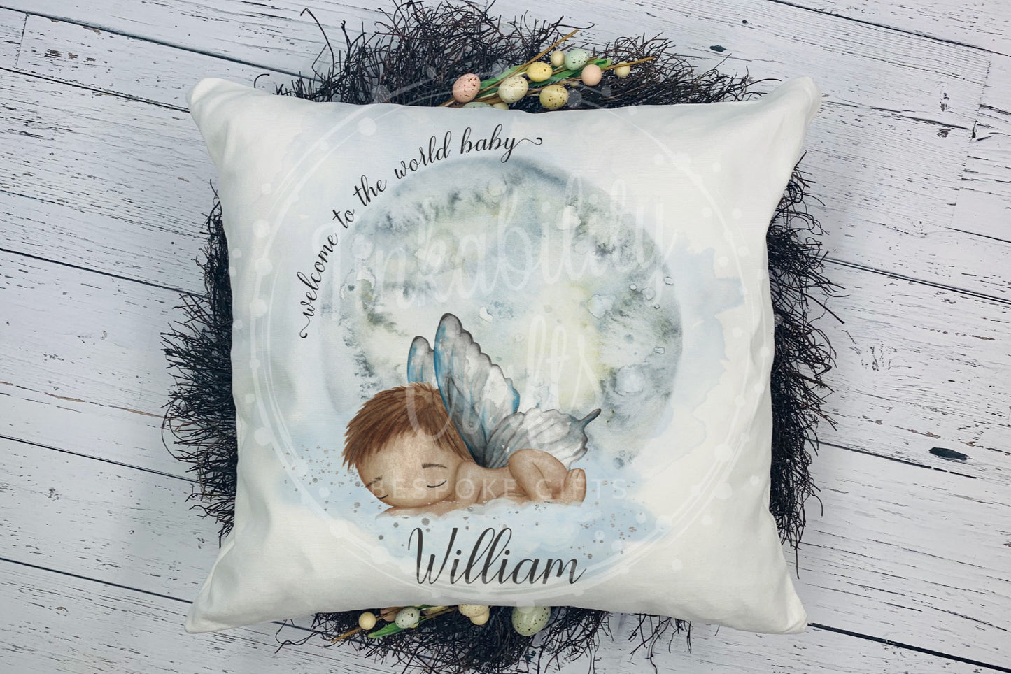 Personalised Welcome to the world baby boy Plush Cushion, Personalised Gift, Gifts for Birthdays, Gifts for Kids, Gifts for Babies