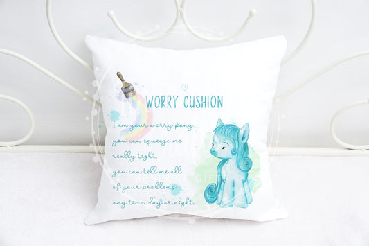 Blue Pony Worry Plush Cushion