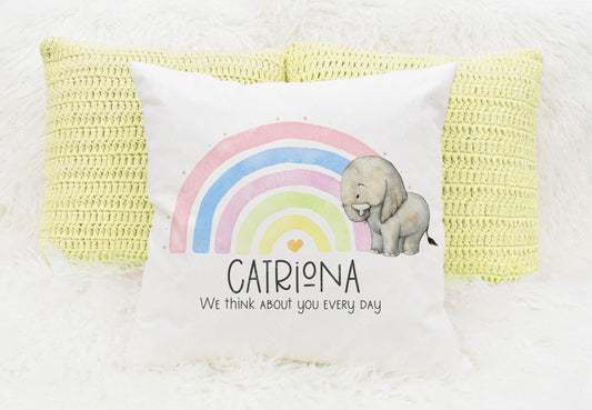 Personalised Elephant and Rainbow Plush Cushion, Personalised Gift, Gifts for Birthdays, Gifts for Kids, Birthday Gifts,