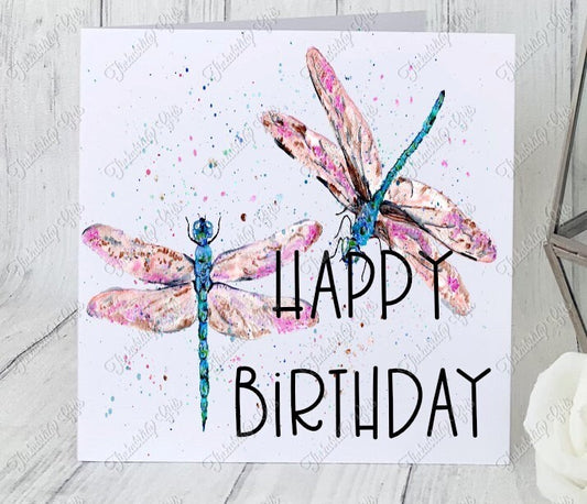 Personalised Dragonflies Paint Splatter Card, Birthday Card, Greetings Card, Anniversary Card