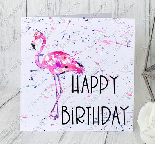 Personalised Flamingo Paint Splatter Card, Birthday Card, Greetings Card, Anniversary Card