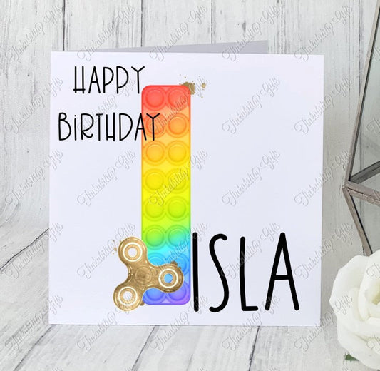 Personalised Rainbow Fidget Alphabet Card, Birthday Card, Greetings Card