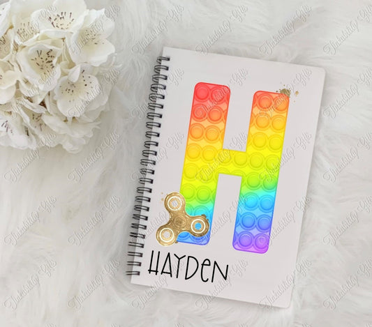 Personalised Rainbow Fidget Alphabet Notebook, Notebook for Kids, Gifts for Birthdays, Gifts for Adults, Lined Notebooks, Gifts fro Kids