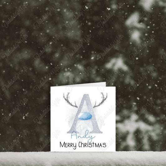 Blue and Silver Antler A- Z Greetings Card