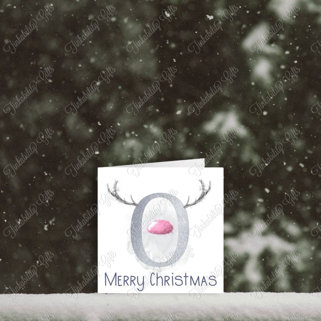 Pink and Silver Antler K - T Greetings Card, Personalised Card, Christmas Card, Greetings Card