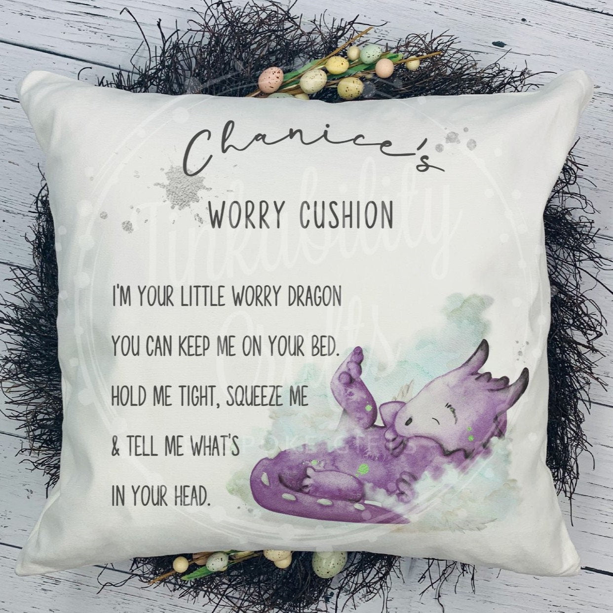 Personalised Purple Dragon Plush Cushion, Personalised Gift, Gifts for Birthdays, Gifts for Kids, Gifts for New Baby, Personalised Cushion