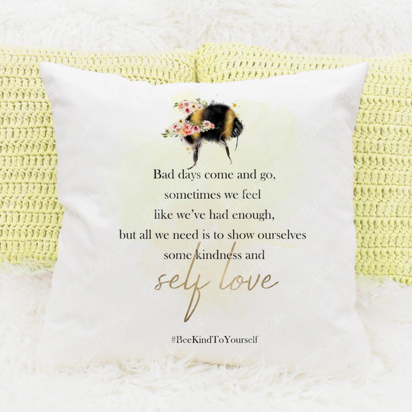 Personalised Self Love Bee Plush Cushion, Personalised Gift, Gifts for Birthdays, Gifts for Kids,