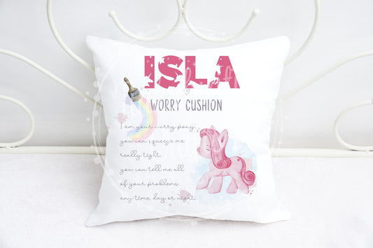 Personalised Pink Pony Worry Plush Cushion, Personalised Gift, Gifts for Birthdays, Gifts for Kids, Gifts for Mental Health