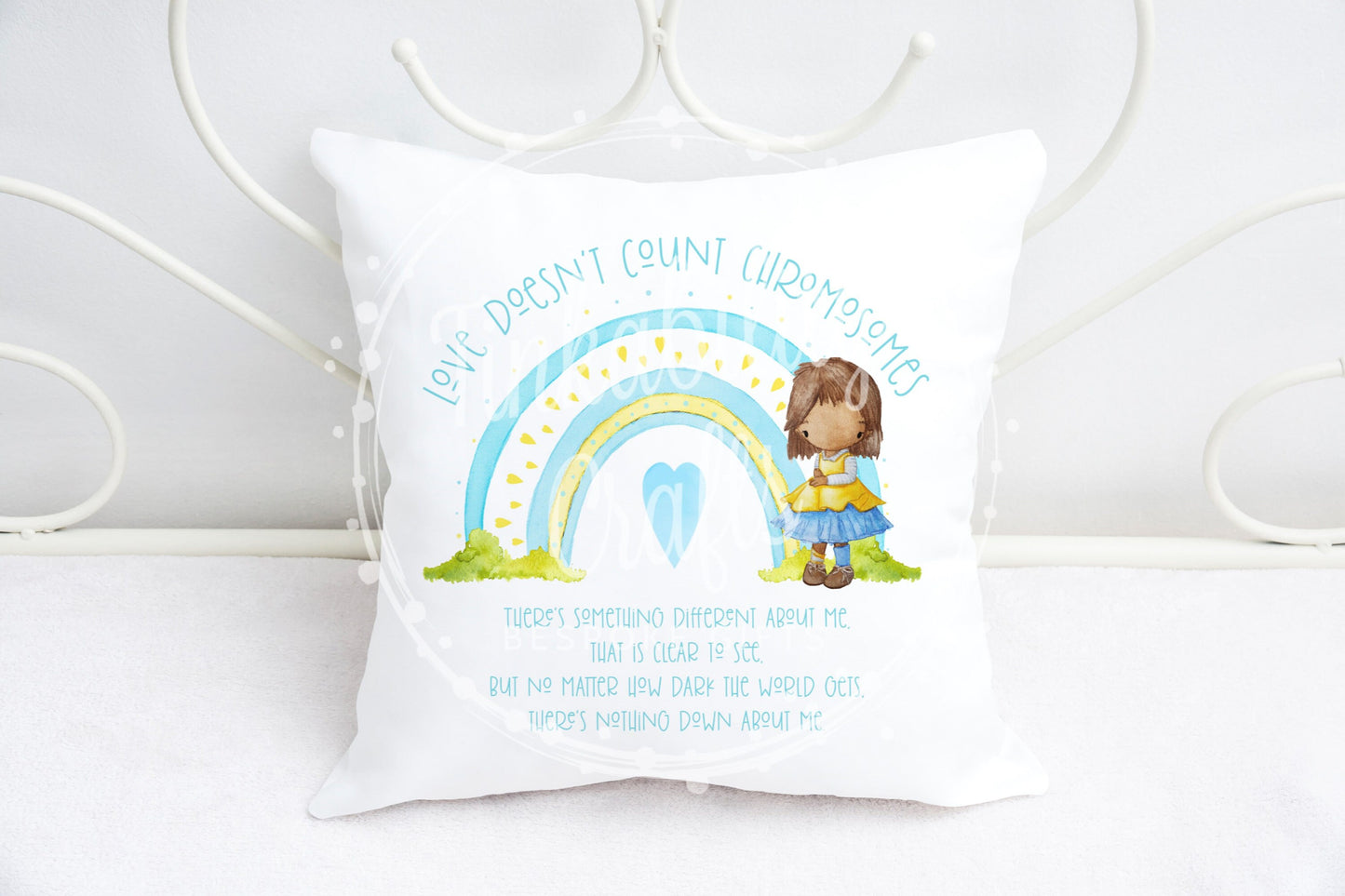 Personalised Blue Rainbow Girl Plush Cushion