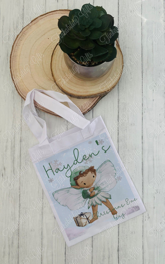 Personalised Green Blue Fairy Tote Bag, Personalised Bag, Personalised Gift, Gifts for Christmas, Gifts for Kids, Christmas Eve Bags