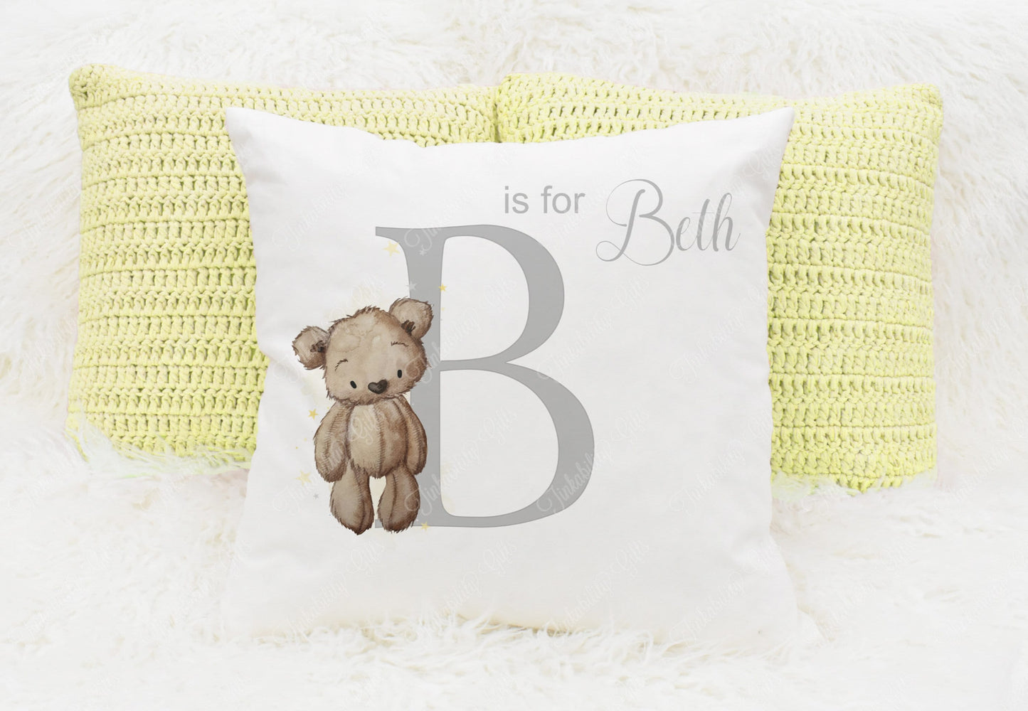 Baby Bear nursery alphabet cushion A-Z