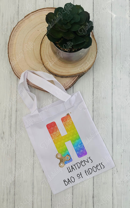 Personalised Rainbow Fidget Alphabet Tote Bag, Personalised Bag, Personalised Gift, Gifts for Christmas, Gifts for Kids, Christmas Eve Bags