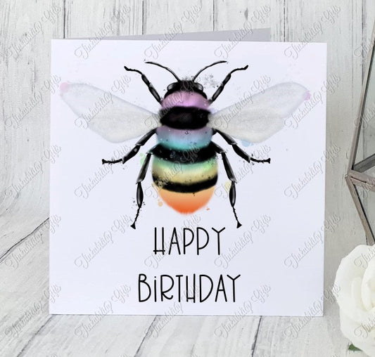 Personalised Rainbow Bee Greetings Card, Birthday Card, Anniversary Card, Wedding Card, Greetings Card