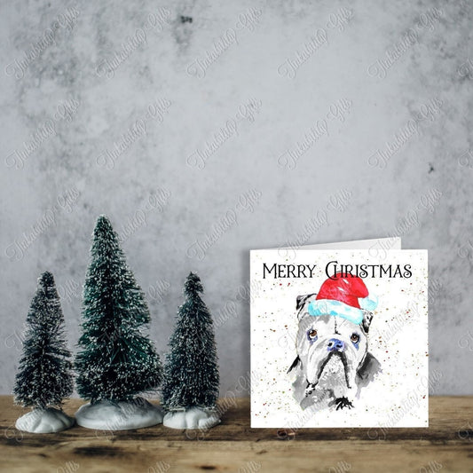 Personalised Bull Dog Wearing Santa Hat Christmas Card, Christmas Card, Greetings Card