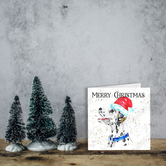 Dalmatian with Santa Hat Paint Splatter Card