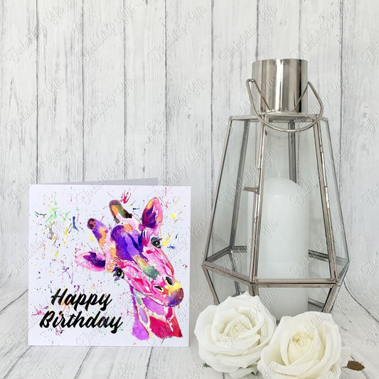 Personalised Pink Giraffe Greetings Card, Birthday Card, Greetings Card