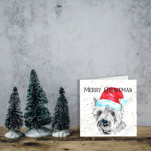 Westie with Santa Hat Paint Splatter Card, Personalised Card, Christmas Card, Greetings Card